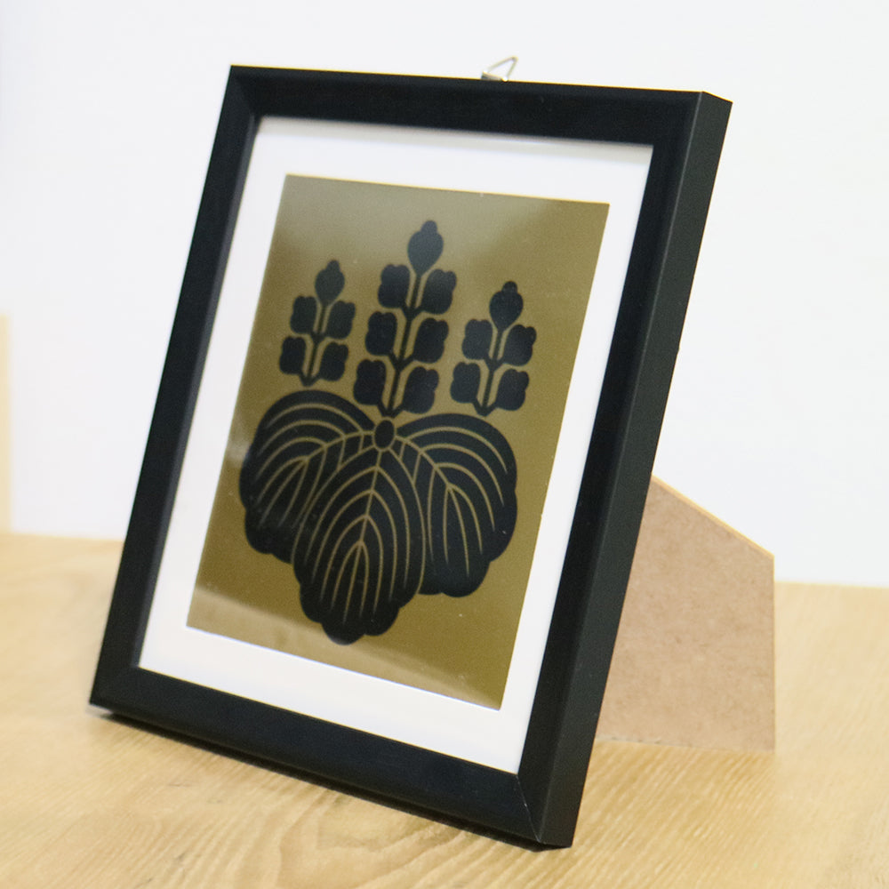 武将家紋額　豊臣家　五七桐　金x黒