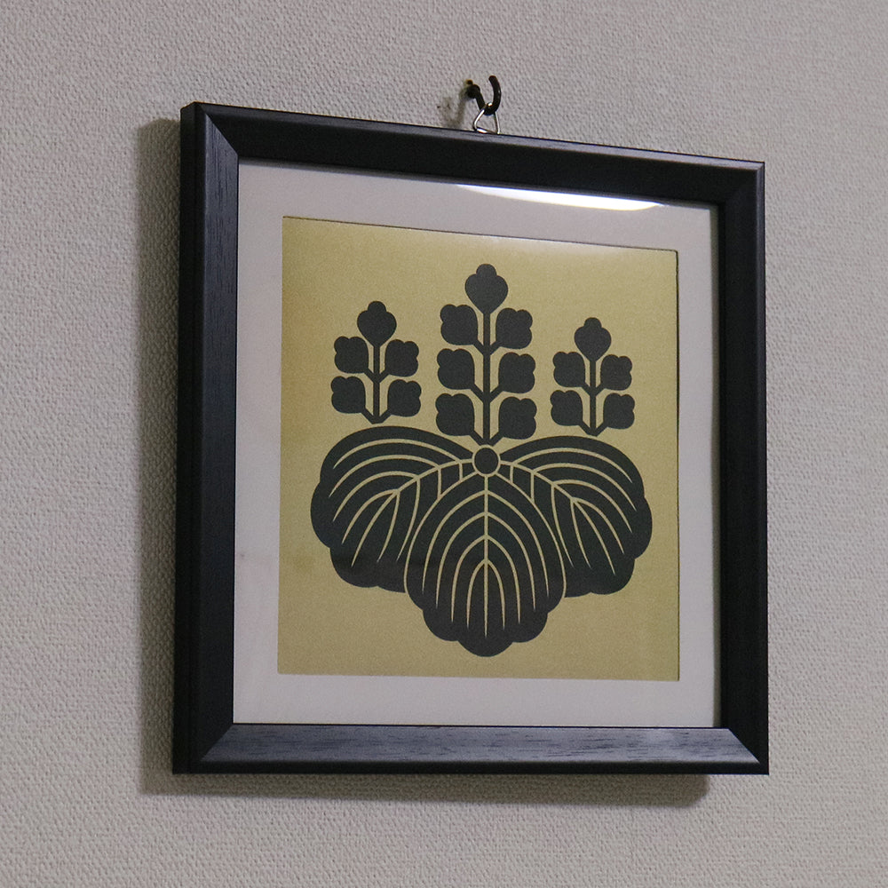 武将家紋額　豊臣家　五七桐　金x黒