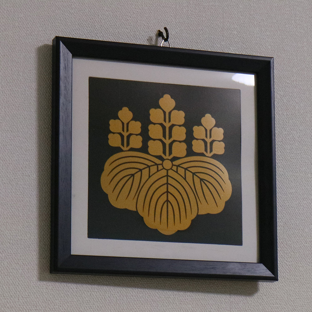 武将家紋額　豊臣家　五七桐　黒x金