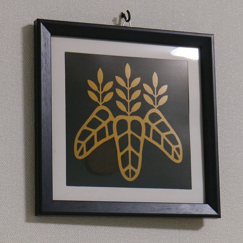 武将家紋額　豊臣家　太閤桐　黒x金